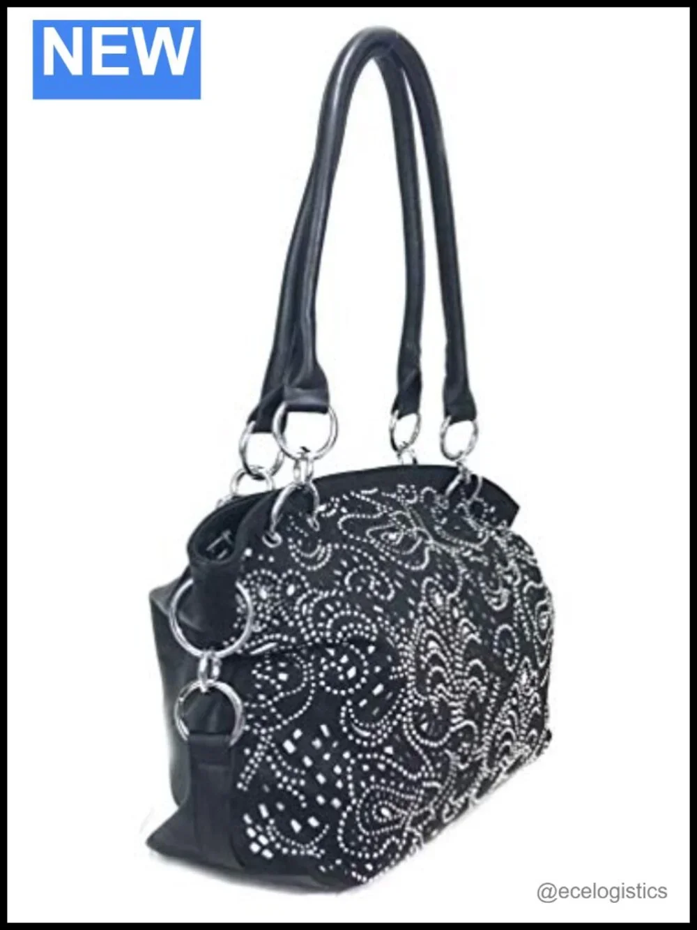 Laser Cut Bling Double Handle Purse Faux Leather Hobo Bag